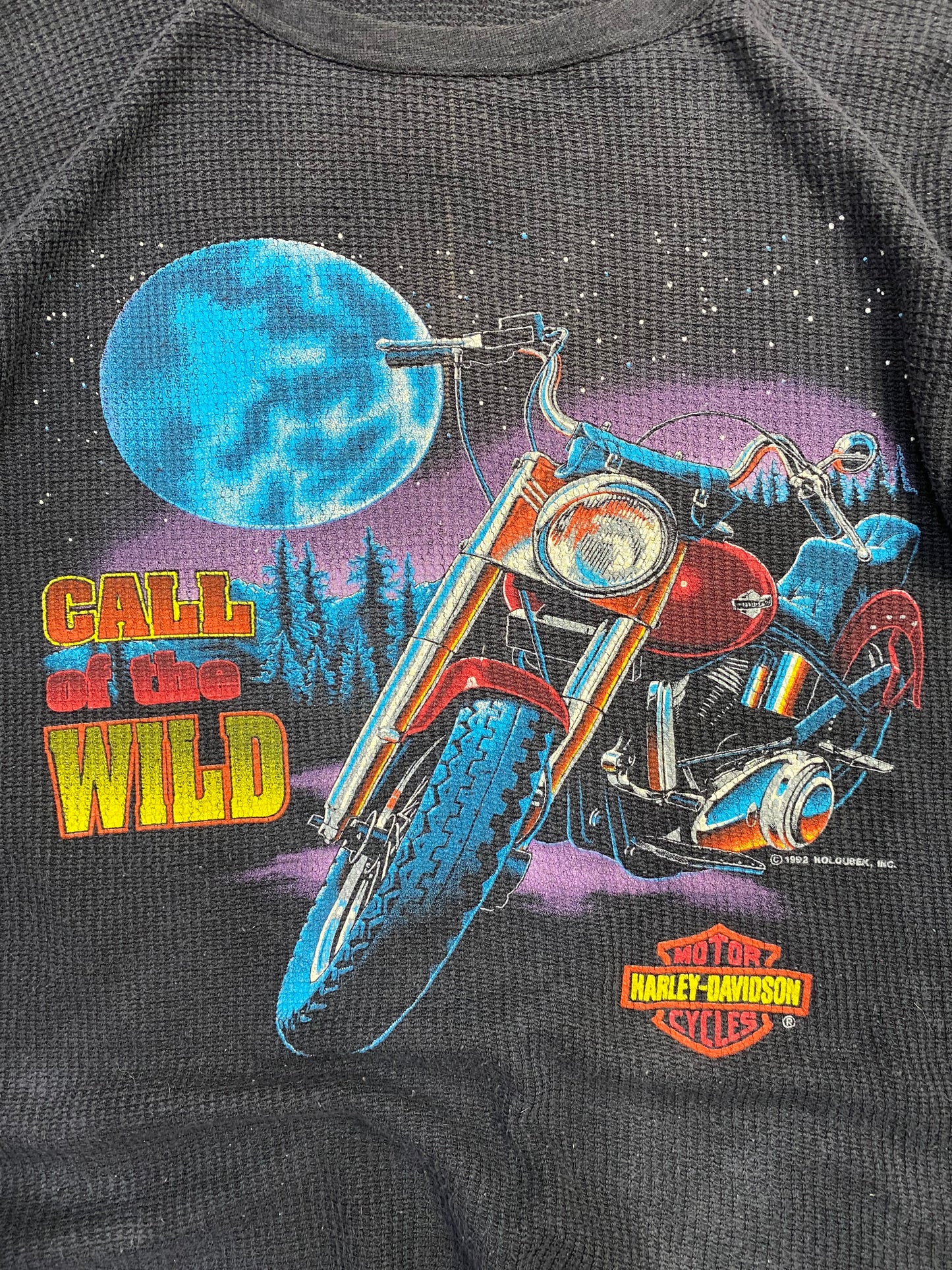 Vintage 1992 Harley Davidson Call Of The Wild Waffle Knit Sweatshirt L