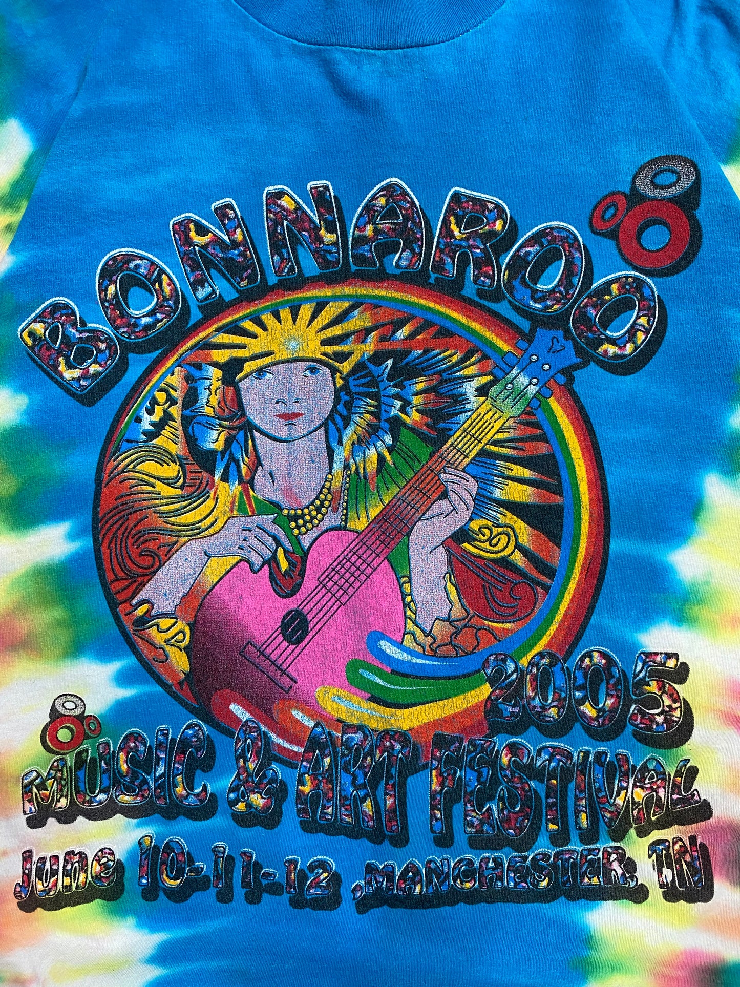 Vintage 2005 Bonnaroo Tie-Dye Rainbow Music Festival Band T-shirt M