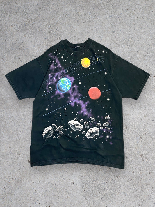 Vintage 90s Liquid Blue Space Galaxy All Over Print T-shirt XL