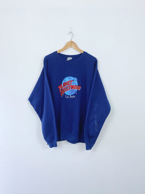 Vintage 90s Tel Aviv Planet HollyWood Embroidered Sweatshirt L